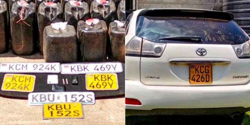 A collage of number plates and vehicle from a crime scene.